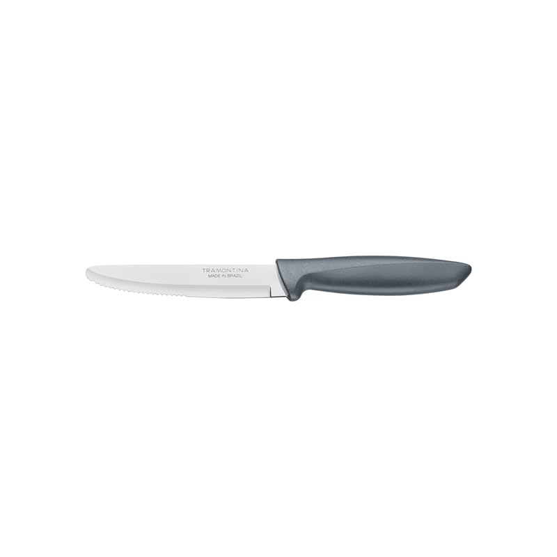 Plenus 12-Piece 5" Jumbo Steak Knife Set – Serrated Stainless Steel Blades with Gray Polypropylene Handles – Durable & Dishwasher Safe