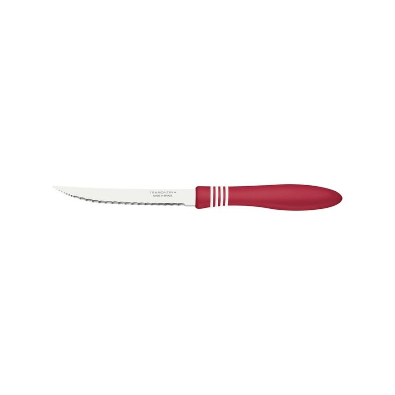 12-Piece Steak Knife Set, 5-Inch Stainless Steel Serrated Blades with Ergonomic Red Handles, Sharp & Durable for Cutting Meat, BBQ, and Kitchen Use