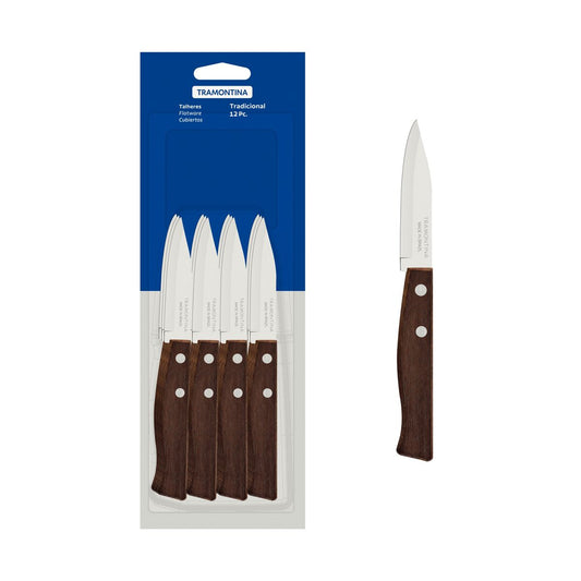 مجموعة سكاكين التقشير، شفرات 3 بوصة (7.60 سم)، مقبض خشبي تقليدي، من الفولاذ المقاوم للصدأ، متينة وحادة، 12 قطعة، بني، مثالية للاستخدام في المطبخ