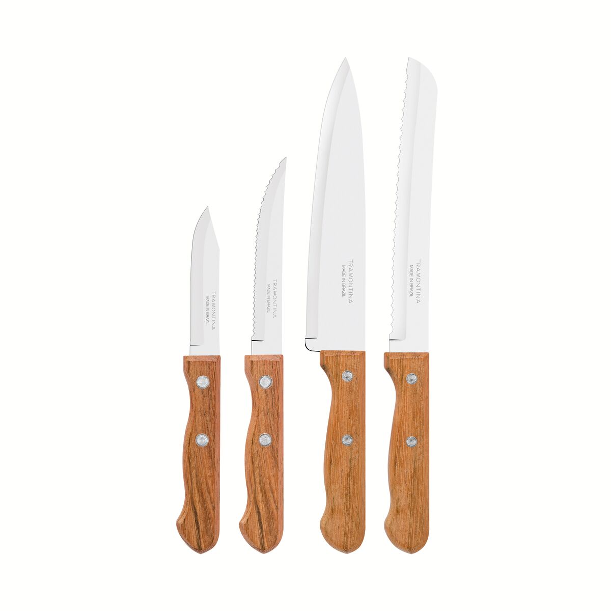 4 Piece Chef Knives Set – Stainless Steel Kitchen Knives with Natural Wood Handles – Professional Cutting Tools for Meat, Vegetables & Fruits – Sharp & Durable Blades