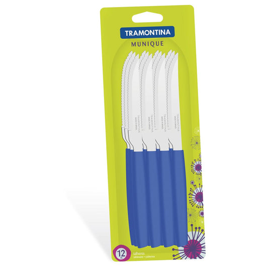 مجموعة سكاكين الشواء ميونيخ المكونة من 12 قطعة - مصنوعة من الفولاذ المقاوم للصدأ عالي المتانة، ومقابض مريحة من البولي بروبيلين، وجودة تدوم طويلاً - باللون الأزرق - مصممة للأداء العالي والمتانة