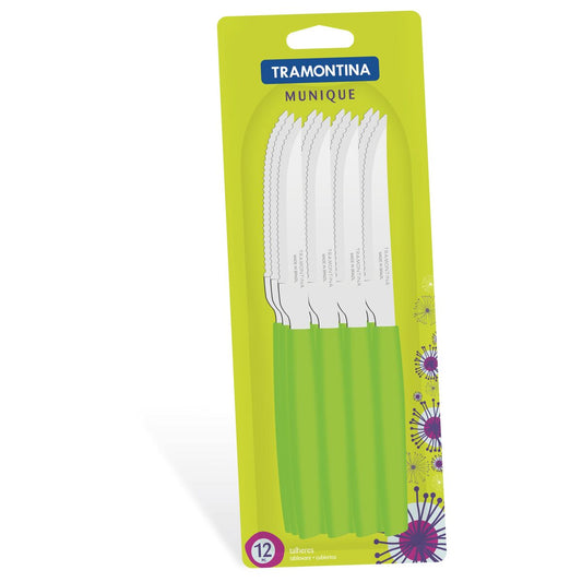 مجموعة سكاكين الشواء ميونيخ المكونة من 12 قطعة - مصنوعة من الفولاذ المقاوم للصدأ عالي المتانة، ومقابض مريحة من البولي بروبيلين، وجودة تدوم طويلاً - خضراء - مصممة للأداء العالي والمتانة