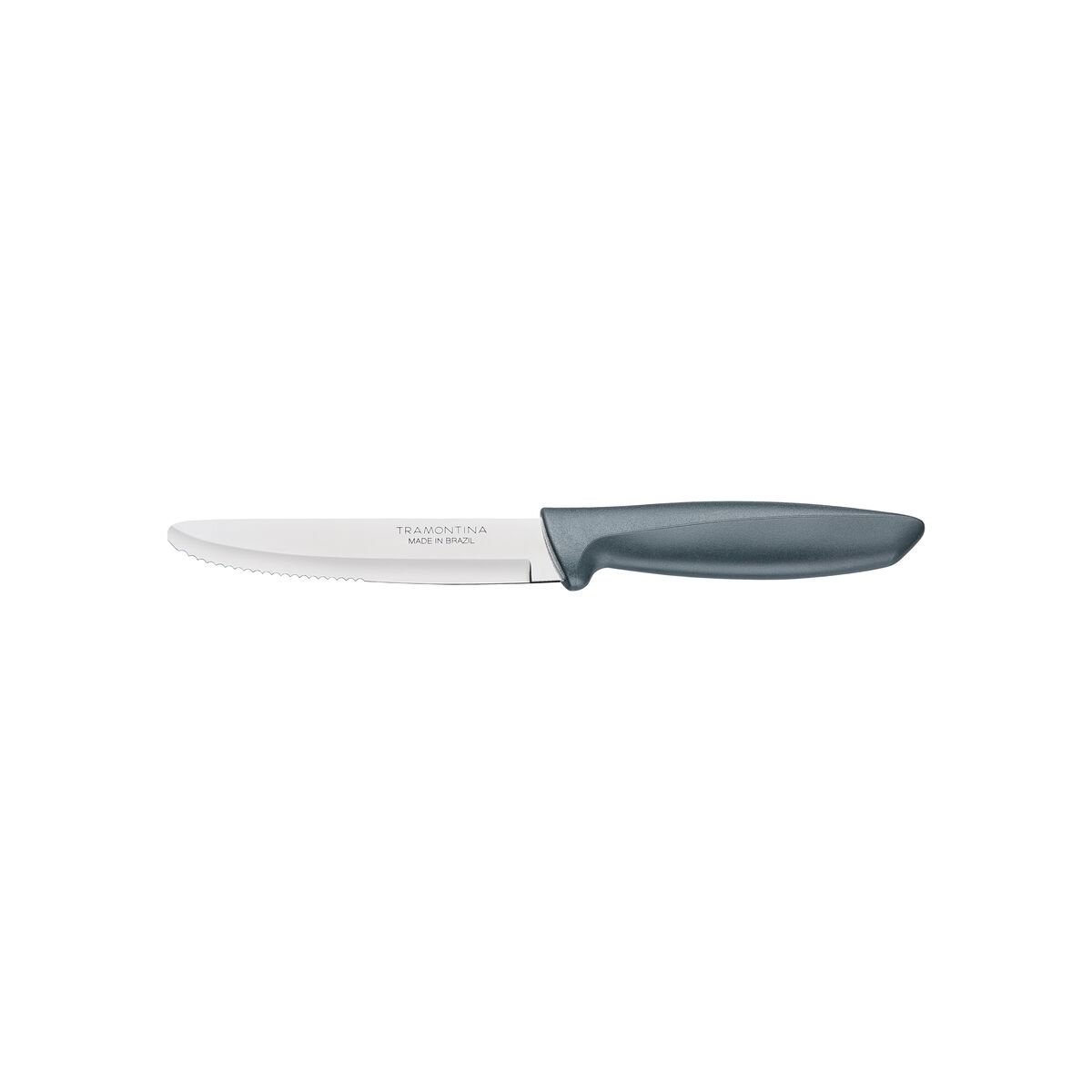 Plenus 12-Piece 5" Jumbo Steak Knife Set – Serrated Stainless Steel Blades with Gray Polypropylene Handles – Durable & Dishwasher Safe