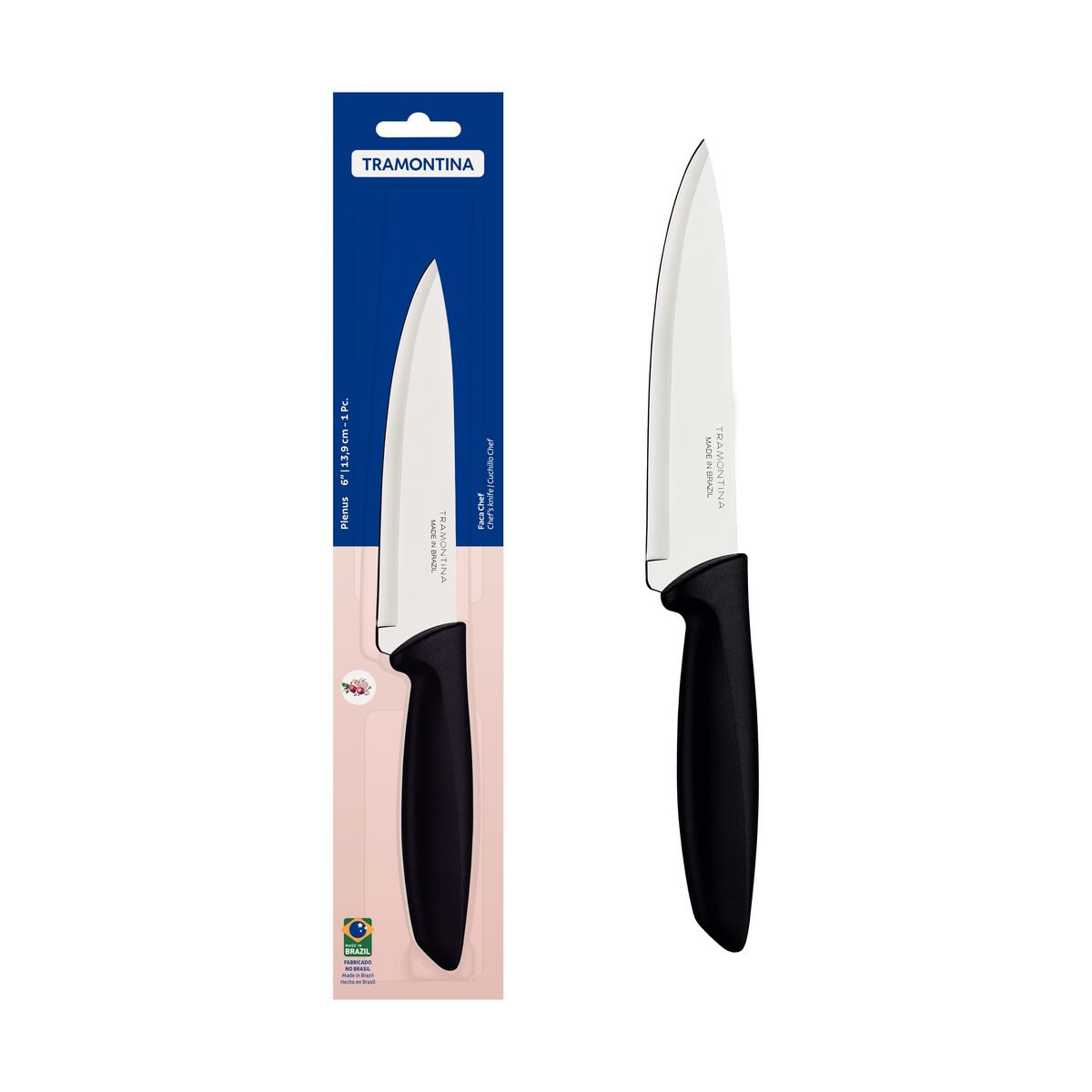 Plenus Stainless Steel Chef Knife with Handle, 6-Inch Blade, Black - Designed for High Performance and Durability, Ideal for Professional and Home Kitchens, Precision Crafted for