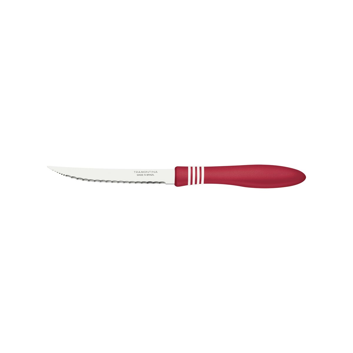 12-Piece Steak Knife Set, 5-Inch Stainless Steel Serrated Blades with Ergonomic Red Handles, Sharp & Durable for Cutting Meat, BBQ, and Kitchen Use
