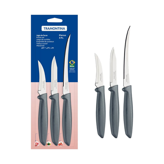 مجموعة سكاكين بلينوس المكونة من 3 قطع بشفرة من الفولاذ المقاوم للصدأ ومقبض من البولي بروبيلين الرمادي - مصممة للأداء العالي والمتانة، مثالية للمطابخ المهنية والمنزلية، بريسيس