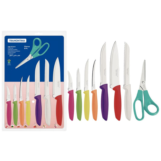 Plenus Knife Set – 7 Knives + 1 Scissors – Multi-Color Handles – Durable Blades for All Kitchen Needs