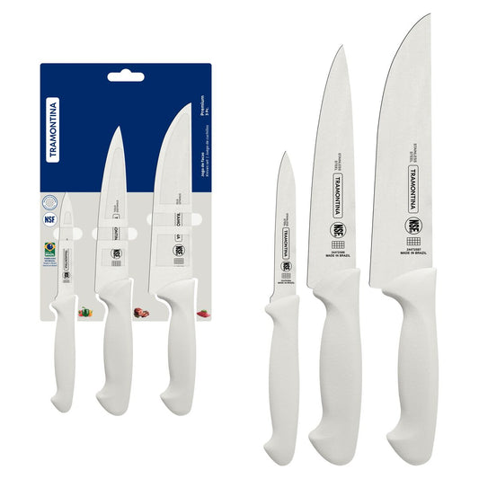 مجموعة سكاكين فاخرة، 3 قطع بمقابض بيضاء - شفرات من الفولاذ المقاوم للصدأ عالية الجودة لقطع دقيق، مثالية للاستخدام اليومي في المطبخ - مصممة للأداء العالي والمتانة