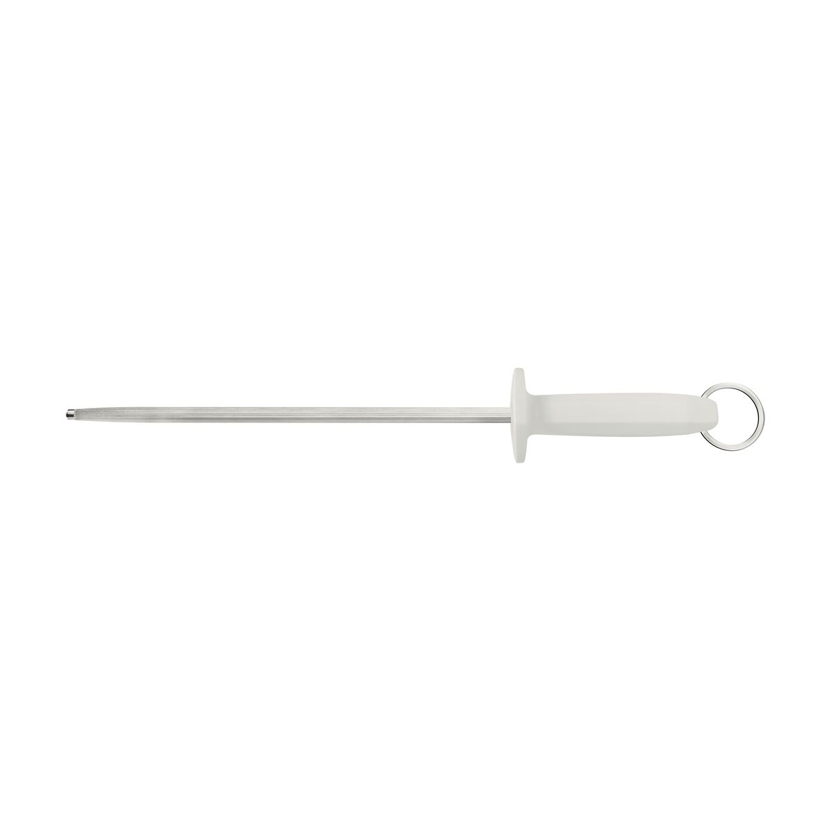 Professional 12 Inches Grooved Sharpener with Carbon Steel Rod and White Polypropylene Handle