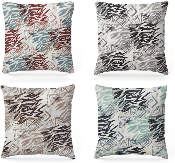 Printed Linen Velvet Cushion Covers, Throw Pillow Covers, Maria's Pattern Design, Decorative Pillow Covers, Set of 4 Pieces Multicolor