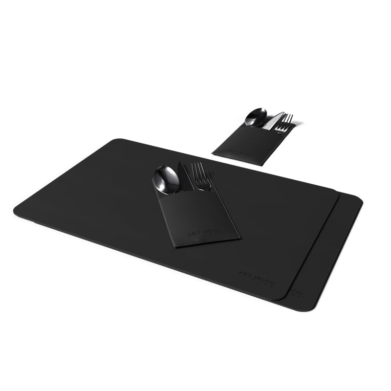 Leather Placemats and Cover Holder - Set of 2 Placemats, 2 Cover Holders Durable for Dinner Plate, Dining Table