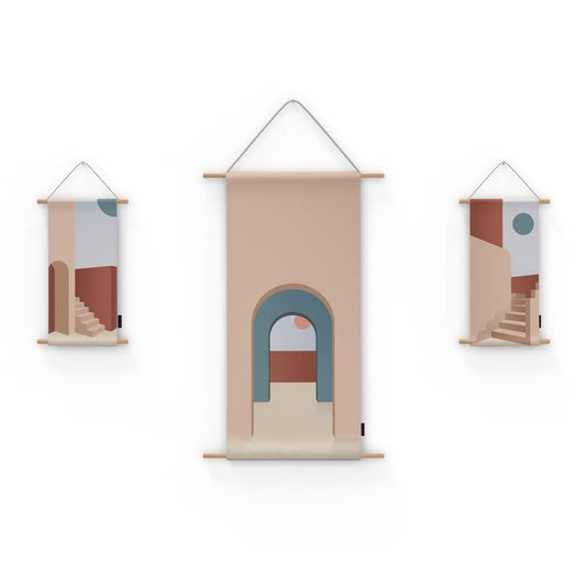 Siwa 3-Piece Fabric Poster Set, a Wall Art Decor Kit with 1 Large (90x44 cm) and 2 Small (42x22 cm) Panels, Multicolor, a Desert Oasis Inspired Design for Living Room Decor