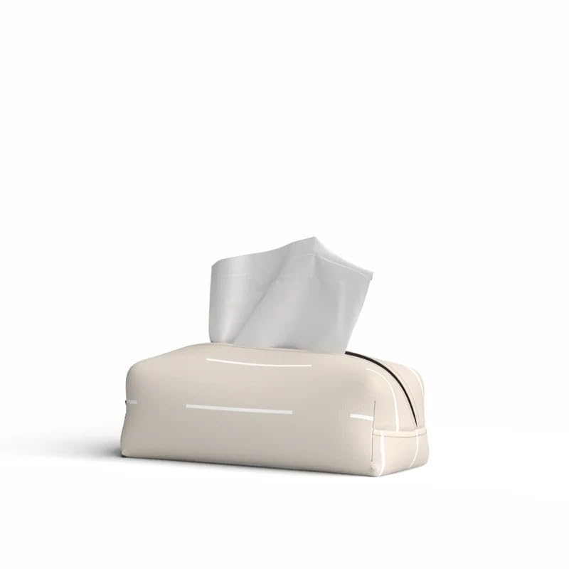 HOME Tissue Box, Fabric Exterior with Leather Inner Layer, Decorative Zippered Tissue Holder, Elegant Stitching, Durable Soft Material for Home Office Living Room or Bathroom