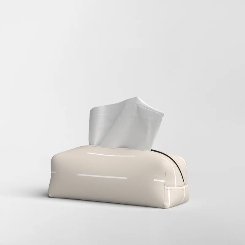 HOME Tissue Box, Fabric Exterior with Leather Inner Layer, Decorative Zippered Tissue Holder, Elegant Stitching, Durable Soft Material for Home Office Living Room or Bathroom