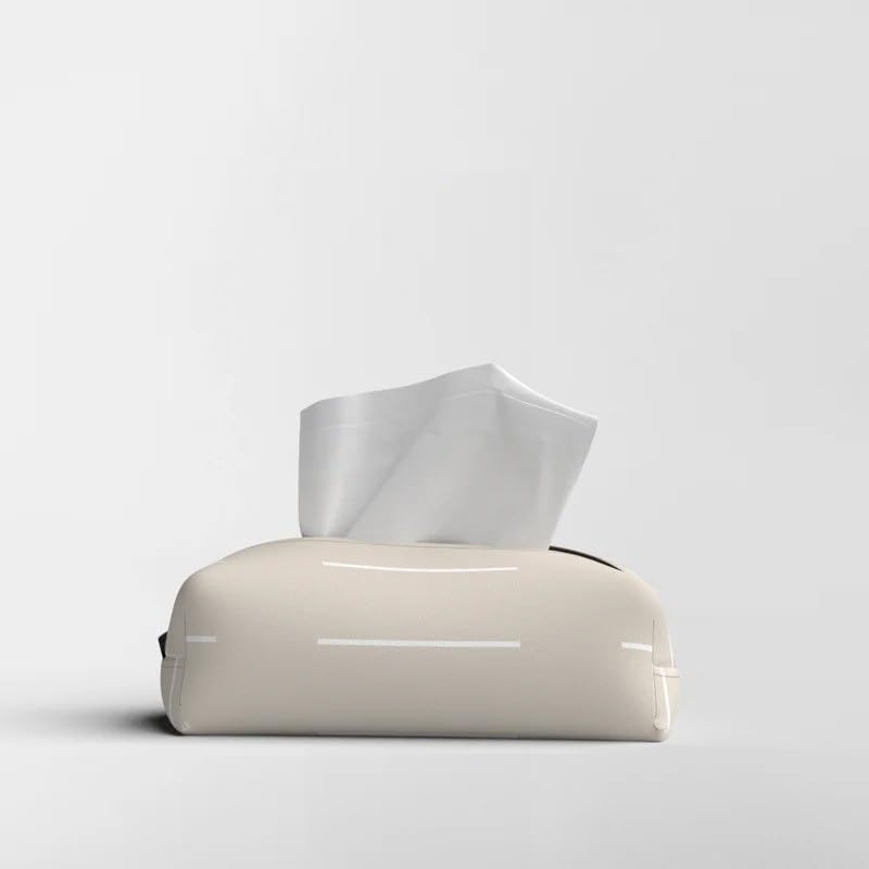 HOME Tissue Box, Fabric Exterior with Leather Inner Layer, Decorative Zippered Tissue Holder, Elegant Stitching, Durable Soft Material for Home Office Living Room or Bathroom