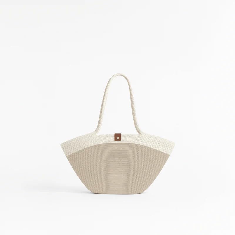 Cotton Rope Bag, 65×32 cm Woven Tote with Soft Handles, Eco-Friendly Textured Shoulder Bag for Beach Market Daily Use, Spacious Handcrafted Carryall for Women