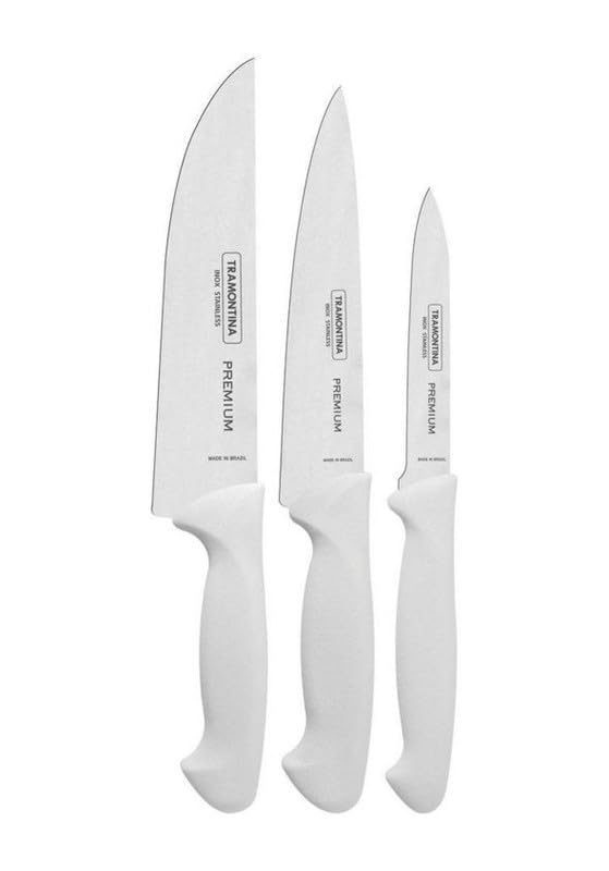 Premium Knife Set, 3-Piece with White Handles – High-Quality Stainless Steel Blades for Precision Cutting, Perfect for Everyday Kitchen Use - Designed for High Performance and Dur