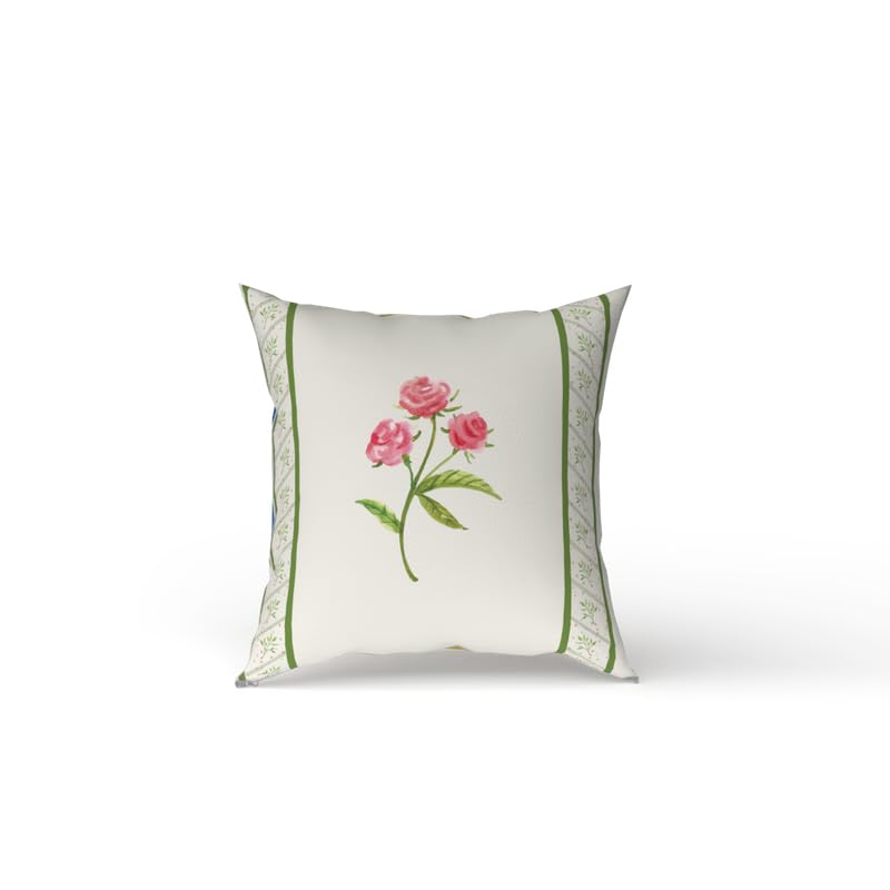 Azure Cushion Cover in a soft Cotton-Like fabric, featuring a beautiful White, Pink, and Green floral design, 40x40 cm, a charming and decorative accent for any sofa, couch or bedroom