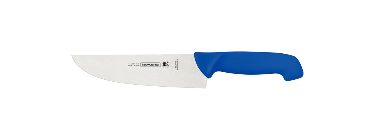 Professional Butcher Knife, 8-Inch Stainless Steel Blade with Blue Polypropylene Handle, Durable and Sharp, Ideal for Meat and BBQ