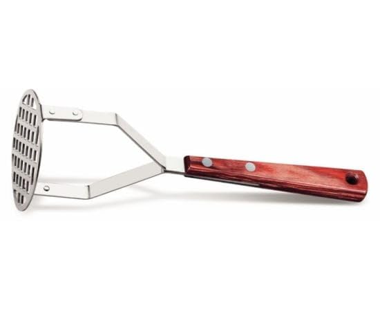 Ceramic Hand Potato Masher with Durable Polywood Handle, Heat-Resistant, Ergonomic Design, Non-Stick Surface, Ideal for Potatoes, Vegetables, and Fruits - Red