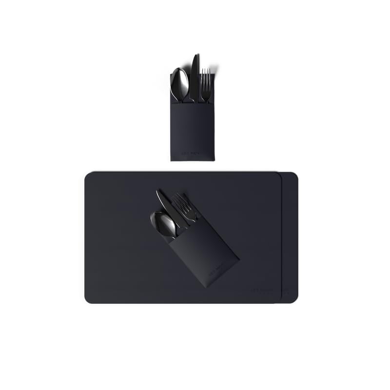 Leather Placemats and Cover Holder - Set of 2 Placemats, 2 Cover Holders Durable for Dinner Plate, Dining Table