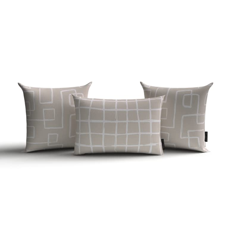 Haven Set Canvas Cushion Cover in Beige & White, a durable decorative pillow with a serene and minimalist design, 40x40 cm, ideal for creating a calm and tranquil atmosphere in your home