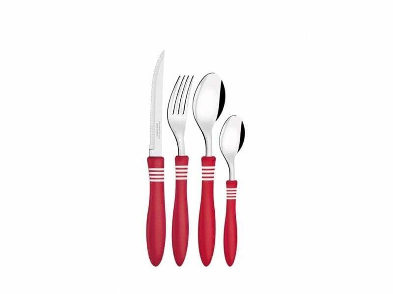 24-Piece Plenus Cutlery Set – Complete Set with Spoons, Forks & Knives, Dishwasher Safe, Durable Stainless Steel with Stylish Red Handles, Perfect for Everyday Use & Din