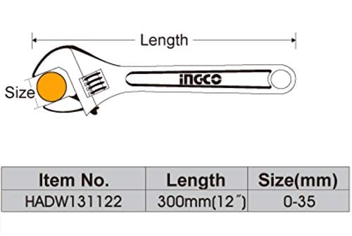 Ingco HaDW131122 adjustable Wrench - 12 Inches