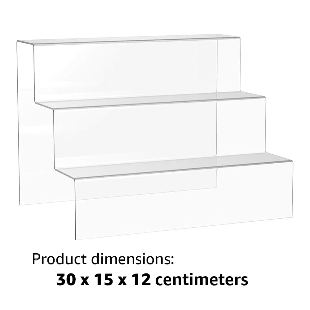 Acrylic Riser Display Shelf, 30 cm Clear Step-Up Stand for Showcasing Products, Perfume, Collectibles or Decor, Durable Transparent Acrylic Shelf for Tabletop or Counter Use, Clear
