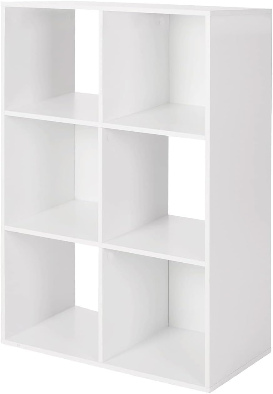 Storage Unit with 6 Cubes in White, Versatile Bookcase for Living Room or Kids' Rooms, Freestanding Wooden Laminated Shelf Organizer for Home or Office Essentials