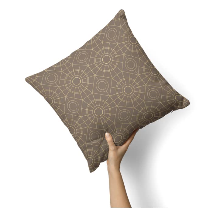 Velvet Islamteric Cushion Cover in Brown & Gold, 40x40 cm, a plush decorative pillow with a sophisticated Islamic geometric design, adding a luxurious and spiritual touch to your decor