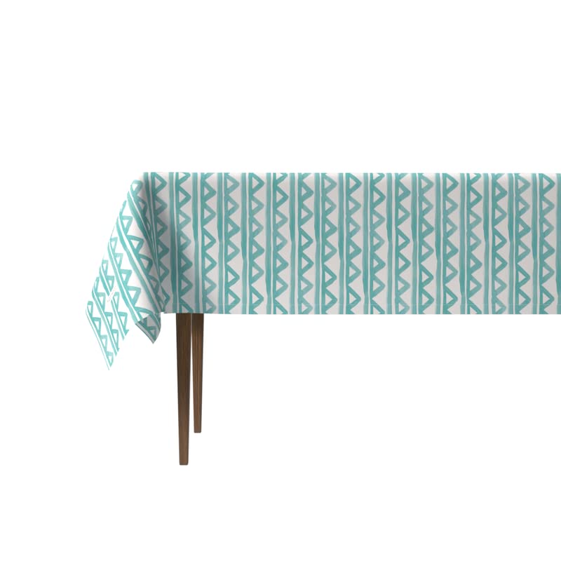 Piera Waterproof Tablecloth in Turquoise & White, a 140x300 cm Rectangular Table Cover of Spillproof Polyester, a Refreshing Protector for Large Dining Tables, Parties, or Buffets