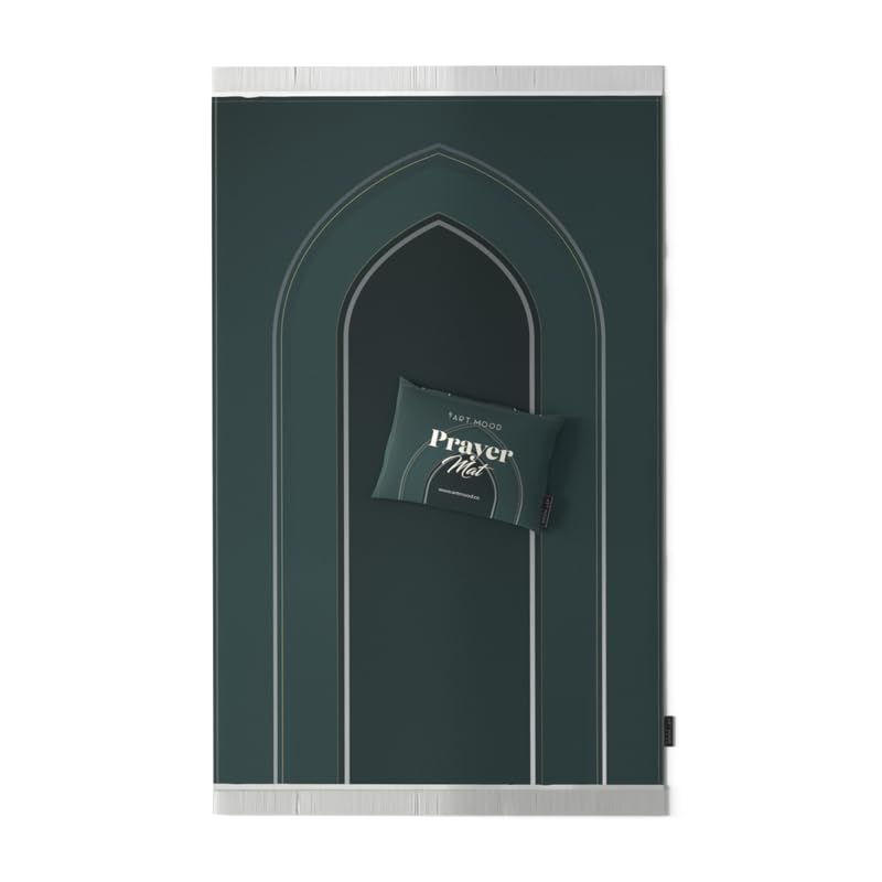 Velvet Prayer Mat in a rich Dark Green, 68x117 cm, a luxurious and soft rug with an elegant design, providing a comfortable and reverent space for prayer at home, mosque, or travel