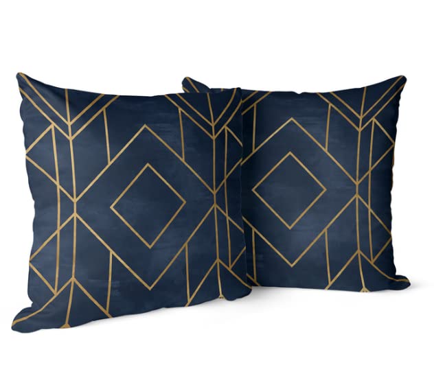 Velvet Golds Graphite Cushion Cover in Dark Blue & Gold, 40x40 cm, a luxurious decorative pillow with a stunning, opulent design that adds a touch of drama and elegance to your sofa