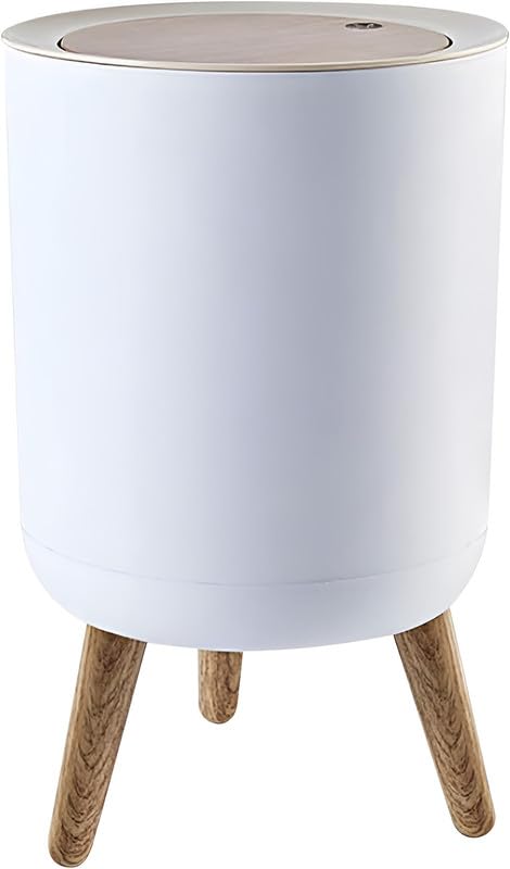 Trash Can with Press Top Lid - Nordic Modern Garbage Bin for Kitchen, Bathroom, Bedroom, Office, Outdoor - Dog Proof Waste Basket, 1.8 Gallon/7L Plastic Trash Bin