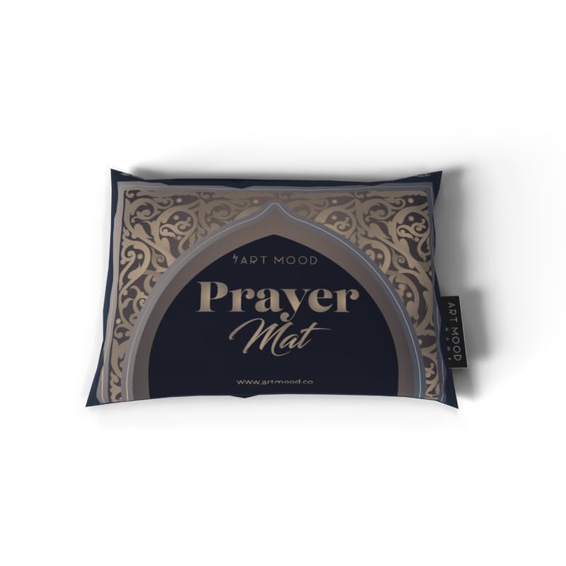 Al-Hedaya Velvet Prayer Mat, a Luxurious Islamic Rug in Blue & Beige from Soft Velvet Material, 68x117 cm, for Comfortable Prayer, Ideal for Home, Mosque, or as a Travel Janamaz