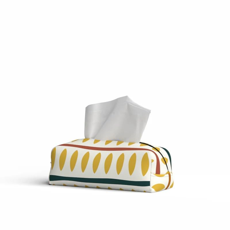 HOME Tissue Box, Fabric Exterior with Leather Inner Layer, Decorative Zippered Tissue Holder, Elegant Stitching, Durable Soft Material for Home Office Living Room or Bathroom