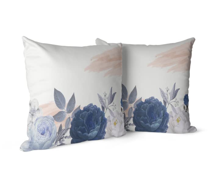 Bloom Cushion Cover in Blue & White, 40x40 cm, a decorative throw pillow with a fresh floral design, perfect for adding a touch of elegance and serenity to your living room or bedroom