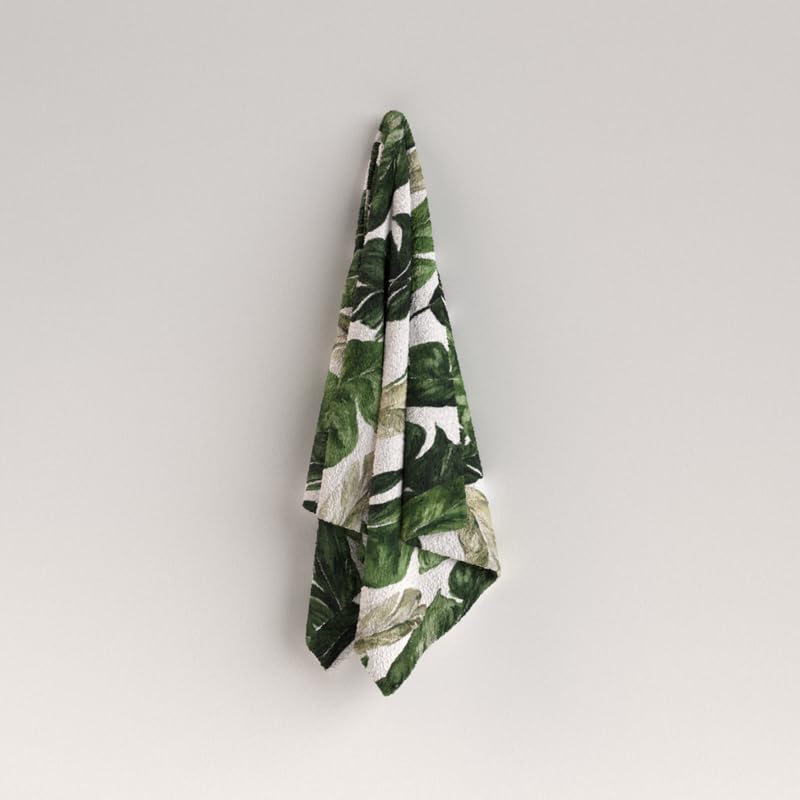 Richy Leaf Beach Towel, a Soft and Absorbent Towel for Adults and Kids, 70x140 cm, Green & White, a Quick-Drying and Sand-Resistant Towel for the Beach, Pool, Travel, or Yoga