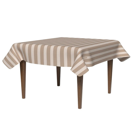 مفرش طاولة مقاوم للماء من Lines باللونين البيج والأبيض، غطاء طاولة مربع مقاس 140×140 سم مصنوع من البوليستر المقاوم للانسكاب البسيط، واقي أنيق مقاوم للبقع لطاولات الطعام الحديثة