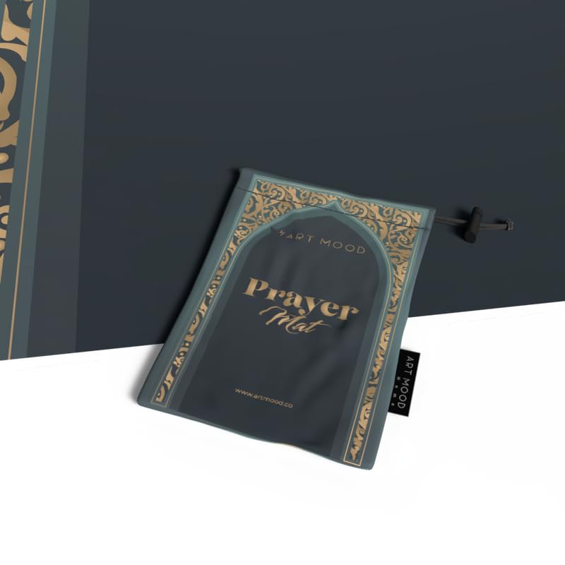 Waterproof Prayer Mat in Teal and Gold, 68x117 cm, a durable and beautiful rug with a rich design, perfect for travel and outdoor use, offering a clean and reliable prayer space