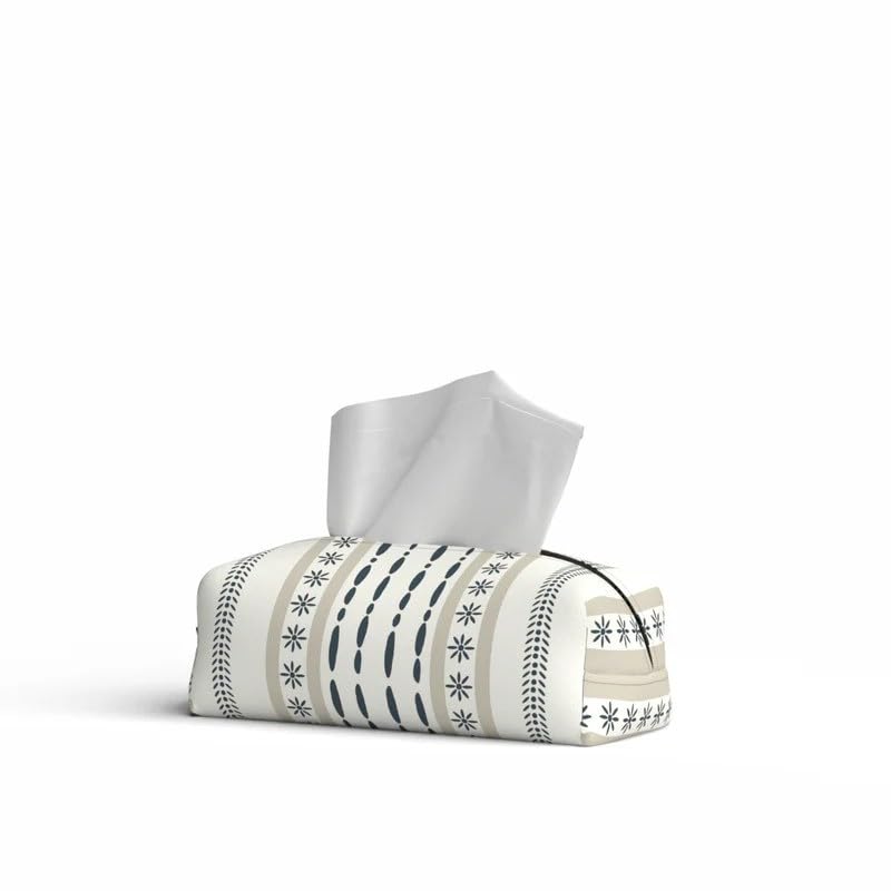 HOME Tissue Box, Fabric Exterior with Leather Inner Layer, Decorative Zippered Tissue Holder, Elegant Stitching, Durable Soft Material for Home Office Living Room or Bathroom