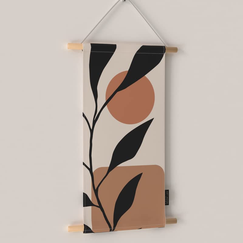 Black Leaf 3-Piece Fabric Poster Set, a Wall Art Decor Kit with 1 Large (90x44 cm) and 2 Small (42x22 cm) Panels, a Monochromatic Botanical Design for Living Room or Bedroom Decor