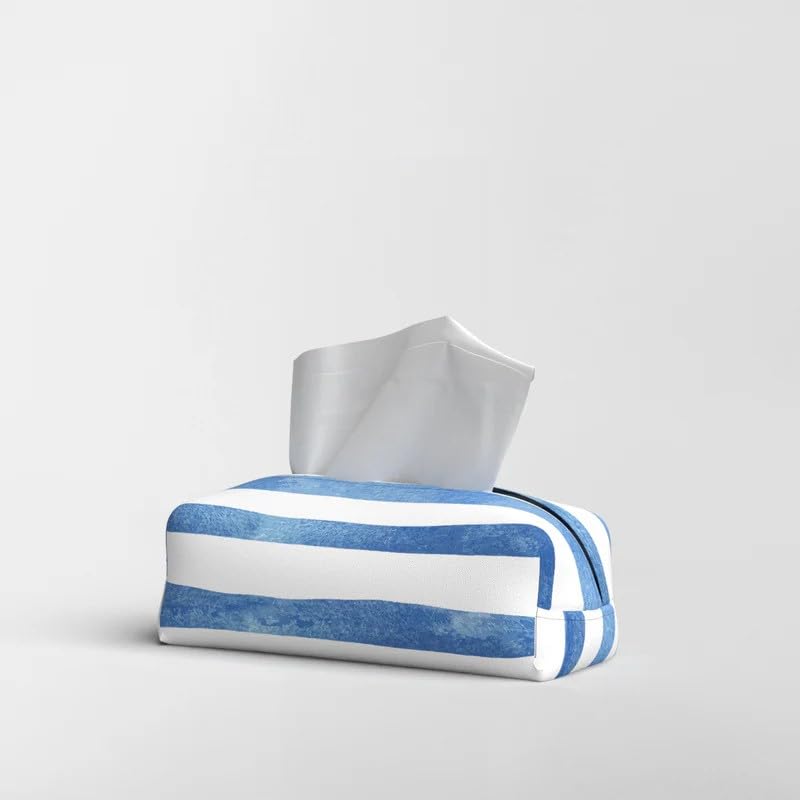 HOME Tissue Box, Fabric Exterior with Leather Inner Layer, Decorative Zippered Tissue Holder, Elegant Stitching, Durable Soft Material for Home Office Living Room or Bathroom