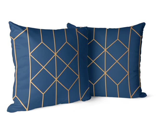 Canvas Tableau Cushion Cover in Blue & Gold, 40x40 cm, a durable decorative pillow with an elegant and artistic design, creating a sophisticated and picturesque accent for your sofa