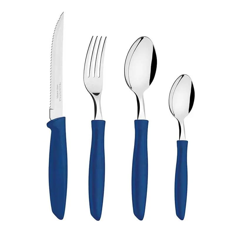 Plenus 16-Piece Cutlery Set – Stainless Steel Blades with Blue Polypropylene Handles – Durable & Dishwasher Safe for Everyday Use