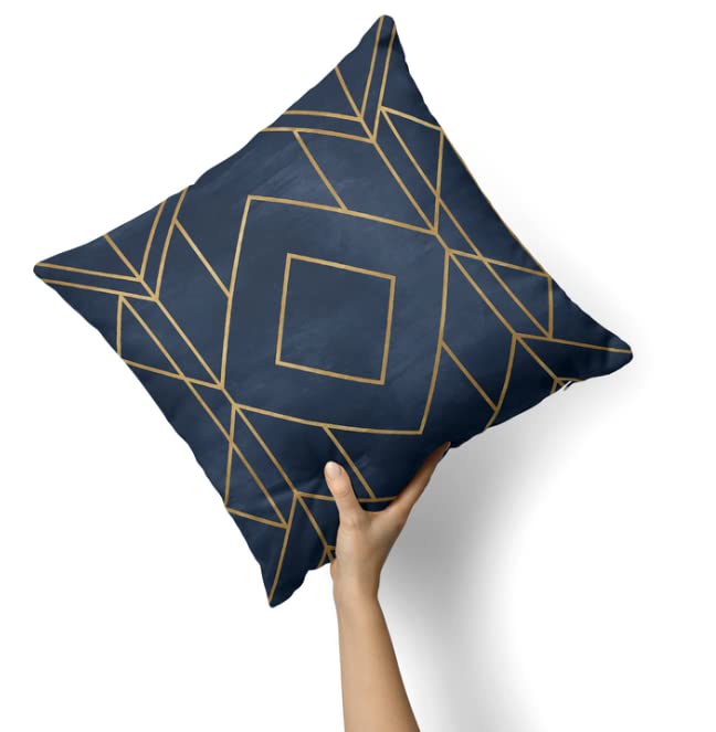 Velvet Golds Graphite Cushion Cover in Dark Blue & Gold, 40x40 cm, a luxurious decorative pillow with a stunning, opulent design that adds a touch of drama and elegance to your sofa