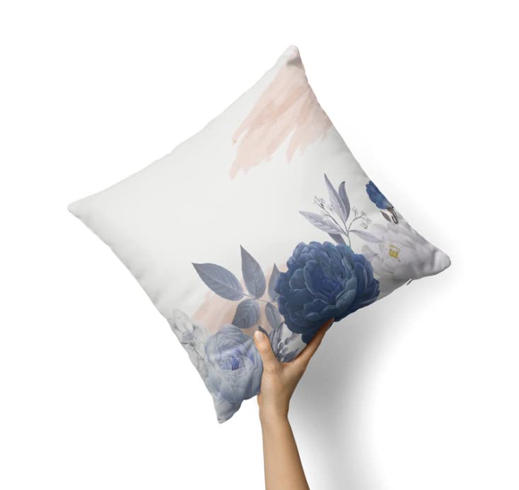 Bloom Cushion Cover in Blue & White, 40x40 cm, a decorative throw pillow with a fresh floral design, perfect for adding a touch of elegance and serenity to your living room or bedroom