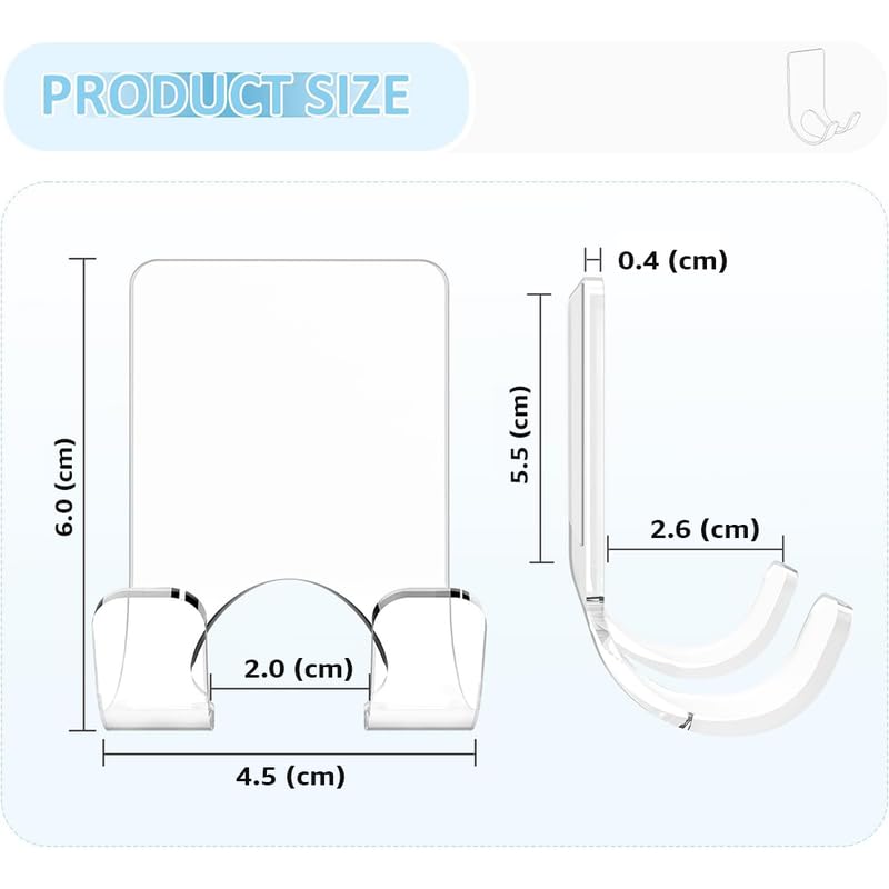 Clear Acrylic Adhesive Razor Holder Hooks 2 Pack, Waterproof His and Hers Shower Wall Organizer, Modern, For Bathroom and Bathtub Organization