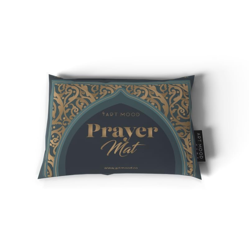 Velvet Prayer Mat in Teal and Gold, 68x117 cm, a luxurious and soft rug with a stunning, opulent design, providing a comfortable and elegant surface for your prayers at home or mosque